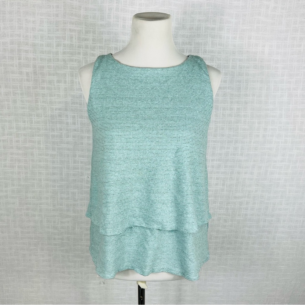 J Jill Sleeveless Linen Blend Striped Tiered Front Blouse